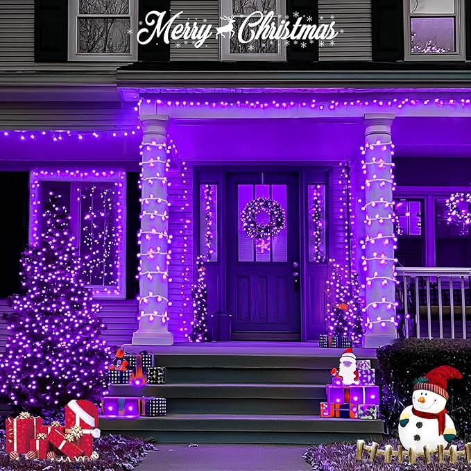 JMEXSUSS 91.5ft 250 LED Purple String Lights Indoor, Connectable 8 Modes Purple Christmas Lights Outdoor Waterproof, Plug-in Clear Wire Christmas String Light for Xmas Bedroom Party Tree Decorations