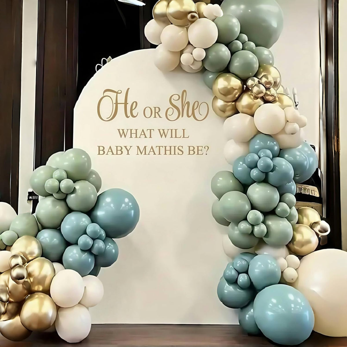 Skiennix Balloon Garland Kit - 107 PCS Dusty Sage Green & Gold Pastel Arch for Boho Parties