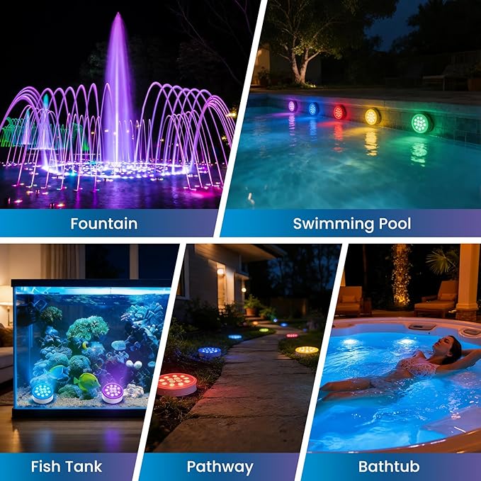 LOFTEK Pool Lights, Rechargeable Submersible LED Lights with Remote, IP68 Waterproof, 16 Colors Underwater Pool Light for Above Ground Inground Pool, Hot Tub, Shower, Bathub, Party, Vase, 1 Pack