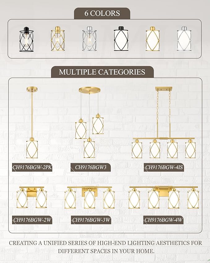 Brushed Gold Pendant Lights Kitchen Island 3 Pack, Milk Glass Kitchen Pendant Lighting Over Island with Rod, Modern Mini Hanging Light for Kitchen Sink Dining Room, CH9176BGW-3PK