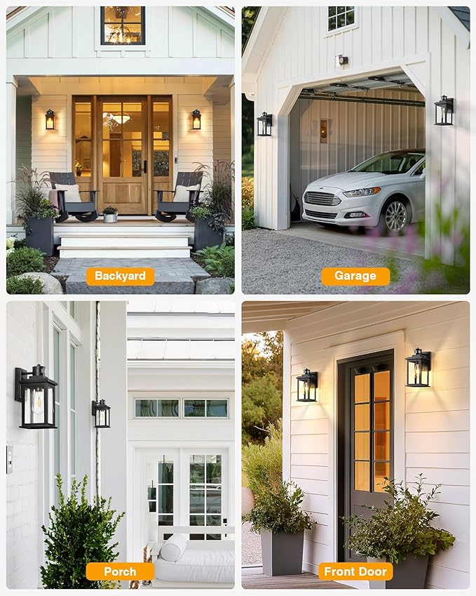 VIANIS Outdoor Motion Sensor Light, Black Exterior Lighting Fixtures Sconce, Dusk to Dawn Outdoor Lighting, Waterproof Front Porch Light for Garage, Patio, Doorway, Anti-Rust, Hardwired, Non-Solar