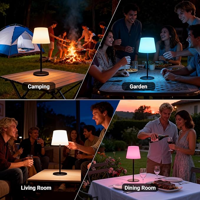 Outdoor Solar Table Lamps for Patio, Rechargeable Waterproof Cordless Lamp with Remote, Solar Battery Operated Dimmable Light for Home Patio Deck Garden