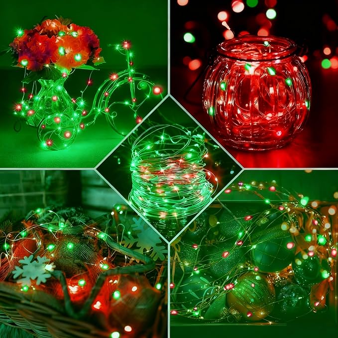 12 Pack Fairy Lights 7Ft 20 LED Twinkle String Lights 3 Modes Battery Operated Waterproof Firefly Starry for Mason Jar Party Wedding Christmas Valentines Day Table Centerpieces,Red&Green