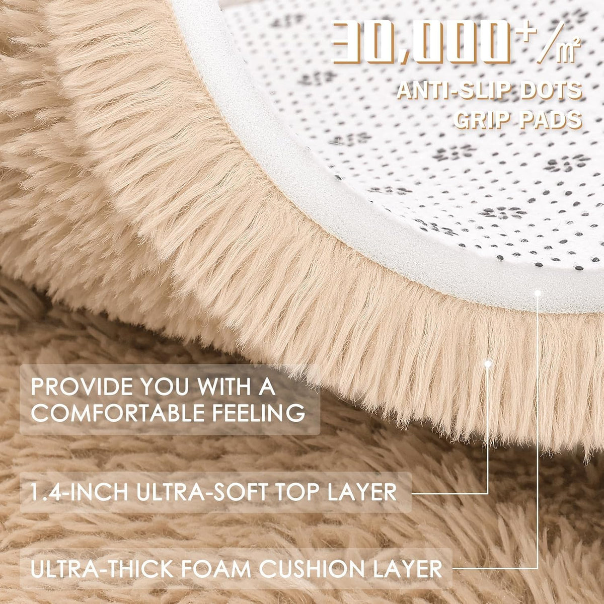 OLANLY Large Area Rug - Soft Fluffy Shaggy Indoor Carpet for Living Room & Bedroom | Beige 8x9 ft