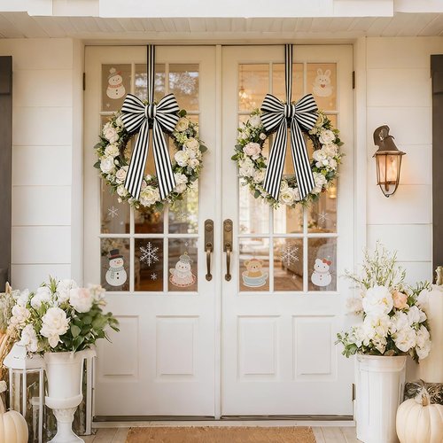 AZYM Wreath Sash Set - Elegant Ribbon Accessories for Indoor/Outdoor Decor | White & Black
