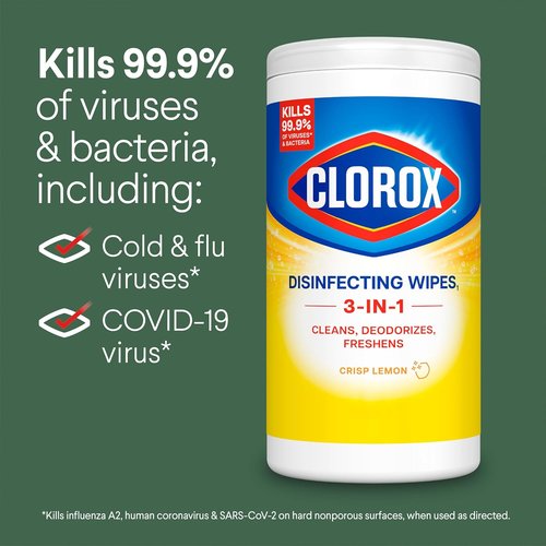 Clorox Disinfecting Cleaning Wipes - Antibacterial & Bleach-Free, Crisp Lemon Scent, 75 Count