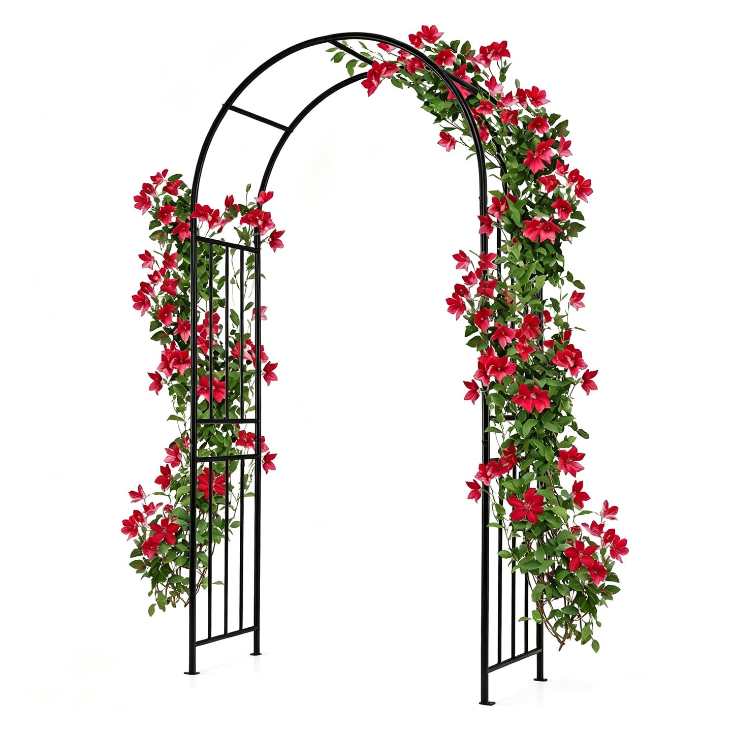 Giantex Garden Arch Outdoor Metal Arbor Trellis, 86'' Heavy Duty Steel Pergola Arch with Ground Stakes for Climbing Plants, Wedding, Party & Backyard Decoration (1 Pack)