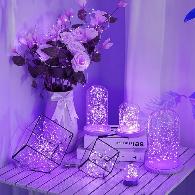 Lakumu Rechargeable Fairy Lights Battery Operated, String Lights with Timer, Mini LED Twinkle Lights for Bedroom, Christmas Decorations, Wedding, Vine, Centerpiece Table Decor (5M/16FT Purple)