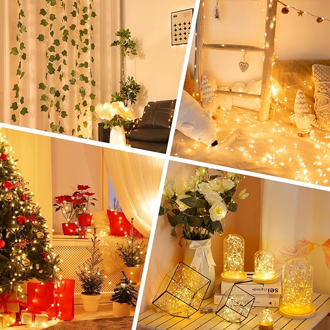 Lakumu LED Fairy Lights Battery Operated, Rechargeable Twinkle Lights with Timer, Mini LED String Lights for Bedroom, Christmas, Wedding, Table Decor (5M/16FT Warm White)