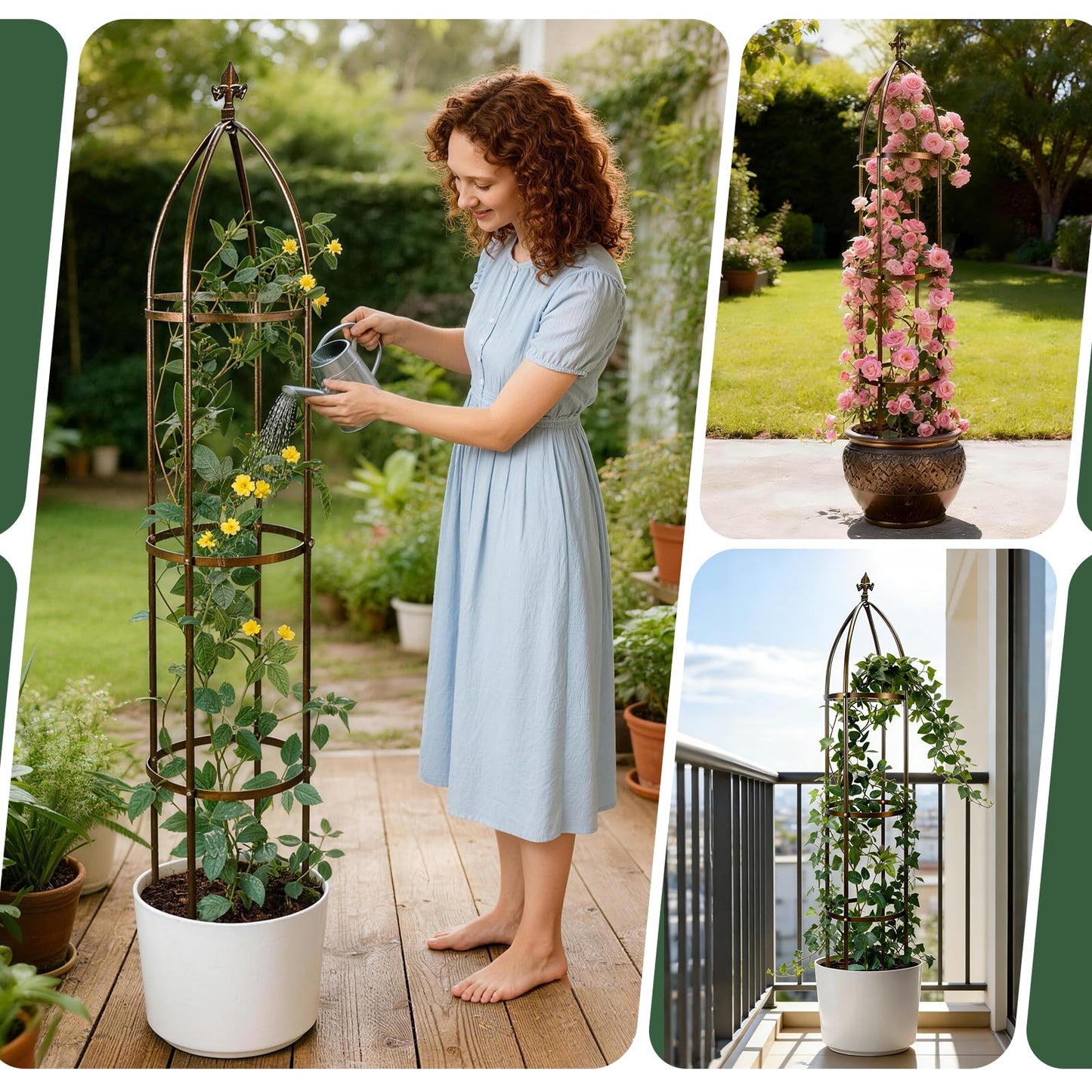 6.3Ft 100% Metal Garden Obelisk Trellis for Climbing Plants Outdoor, Rose Trellis for Potted Plants, Sturdy Garden Trellis for Climbing Vines, Vegetables, Flowers Stands, 1 Pack