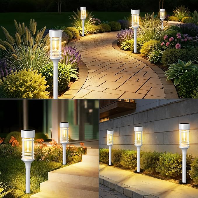 LETMY Solar Pathway Lights Outdoor, 4 Pack Solar Lights Outdoor Waterproof IP65, Bright Garden Light for Yard Walkway Driveway Landscape Garden Decor(White)