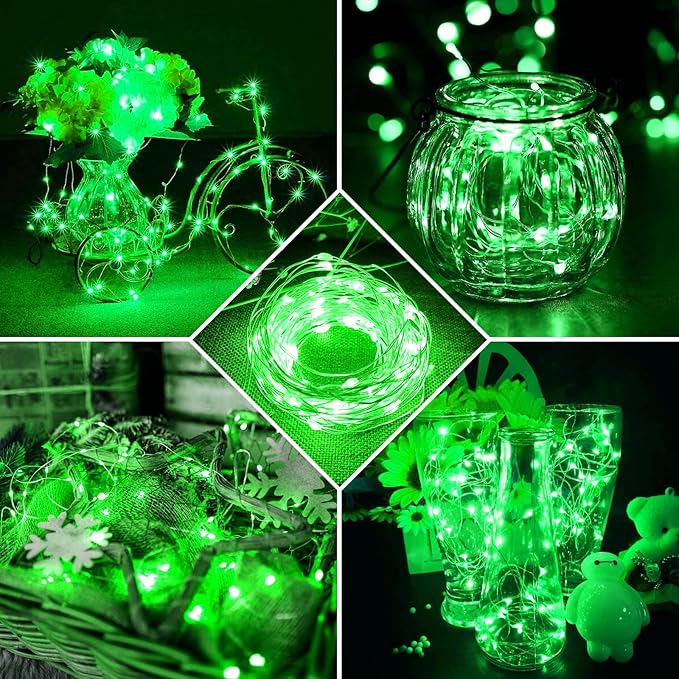 8 Pack Green Fairy Lights 7Ft 20 LED Twinkle String Lights 3 Modes Battery Operated Waterproof Firefly Starry for Mason Jar Table Centerpieces Halloween Christmas St. Patrick's Day