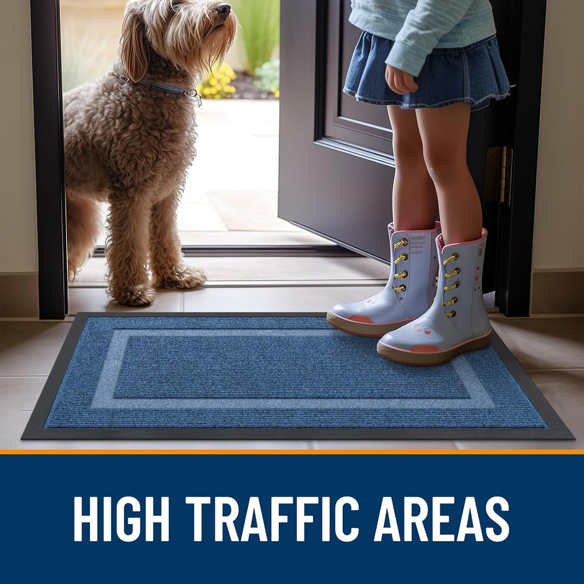 OLANLY Indoor Outdoor Front Door Mat - Waterproof All-Weather Doormat, Easy Clean, 29.5x17, Light Blue