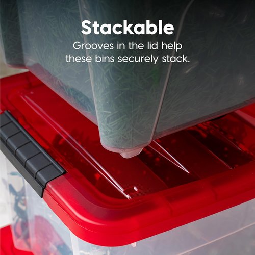 IRIS USA Stackable Plastic Storage Bins - 19 Qt, BPA-Free, Durable, See-Through, 4 Pack - Red