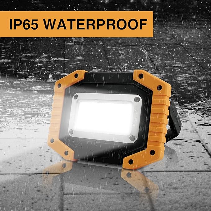 Tekstap LED Work Light Rechargeable, 30W 2000LM Portable Waterproof Rechargeable Work Lights with Stand, Battery Powered COB Flood Lights for Power Ouage Emergency Outdoor Camping Garage