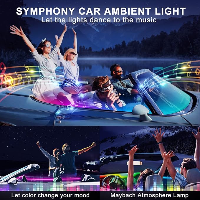 Dreamcolor Acrylic Interior Car LED Strip Light with Motion Sensor Switch, 55.1 inches Neon LED Strip Light, RGB Colors Ambient Lighting Kits