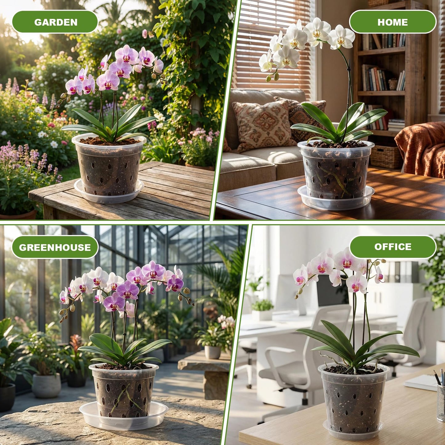 14 Pack Clear Orchid Pots with Holes, 4, 5, 6, 7 Inch Plastic Orchid Pot with Drainage for Repotting, Includes Saucers and Plant Stakes, Large Small Breathable Plant Pots for Indoor Outdoor Use