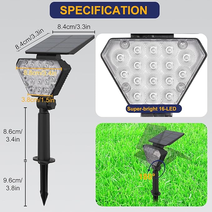 T-SUN Solar Lights Outdoor Waterproof IP65, 6Pack LED Solar Spot Lights Color Changing IP65 Waterproof Smart Auto On/Off for Outside Landscape Garden Yard Lawn Pathway Patio Driveway