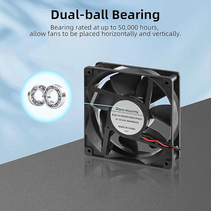 PANO-MOUNTS 120mm 4.72" Upgraded IP68 Waterproof Dual Ball Fan - High Speed 3500RPM with Variable Speed for RV Refrigerator, DIY Ventilation & Exhaust Projects