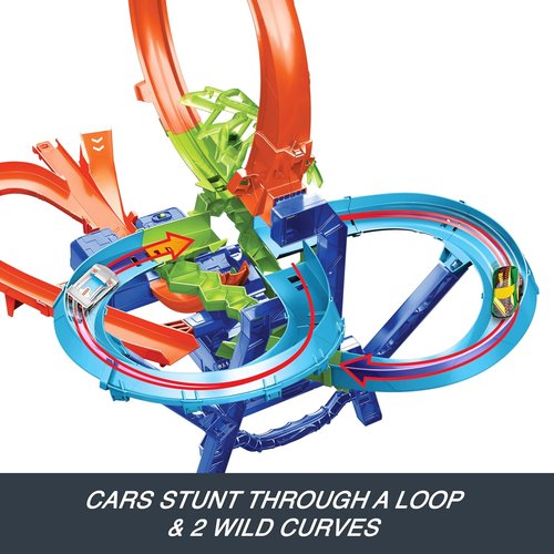 Hot Wheels Stunt Track Set - Mid-Air Crash Action with Motorized Booster & 1:64 Scale Die-Cast Car