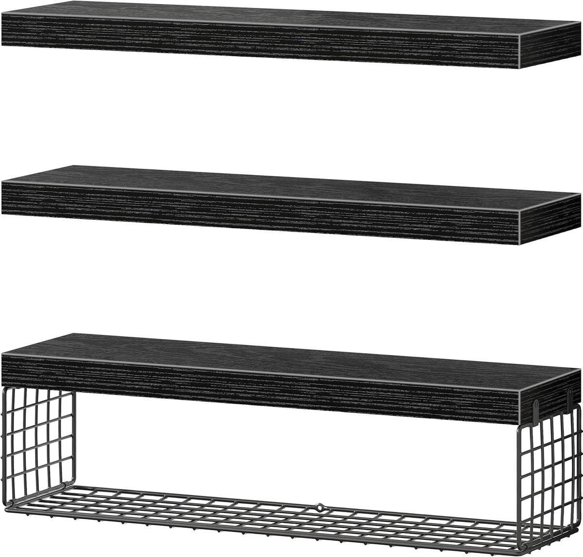 QEEIG Floating Bathroom Shelves - 24-Inch Wall Storage Solution for Toilet Paper | Set of 3, Black