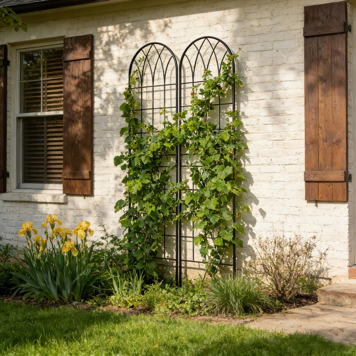 4 Pack Metal Garden Trellis for Climbing Plants, Black Metal Garden Trellis for Vines Plant Rose Vegetable Support,Large Decorative Outdoor Trellis