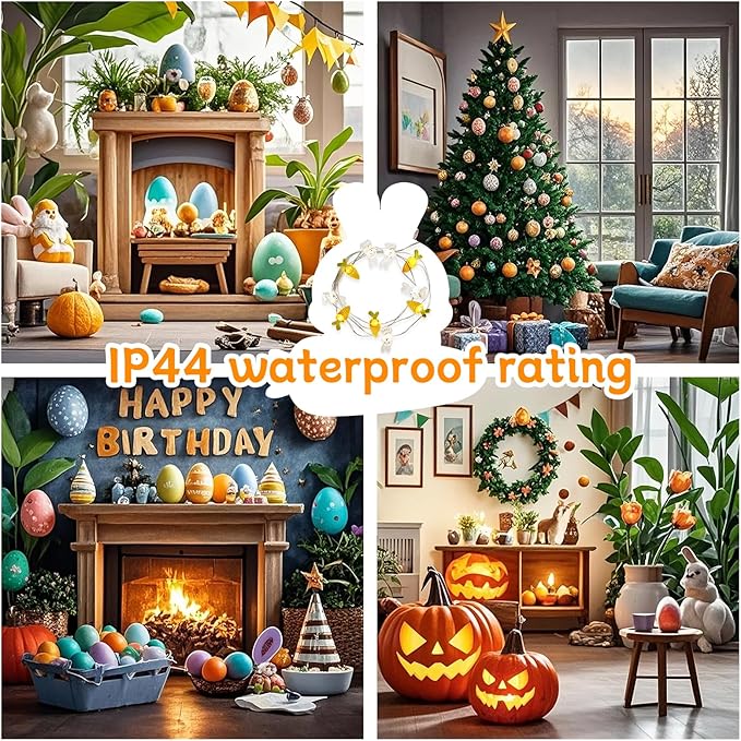 CUQI Easter Lights String, Easter Decoration Lights String Battery Operated 1M 10 LED Carrot Bunny Easter Egg Lights for Indoors Outdoor (2PCS)