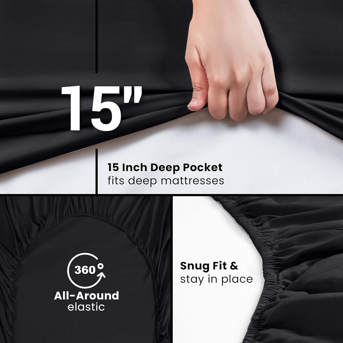 Utopia Bedding Queen Fitted Sheets - Soft Brushed Microfiber - Deep Pockets - Fade Resistant - Black