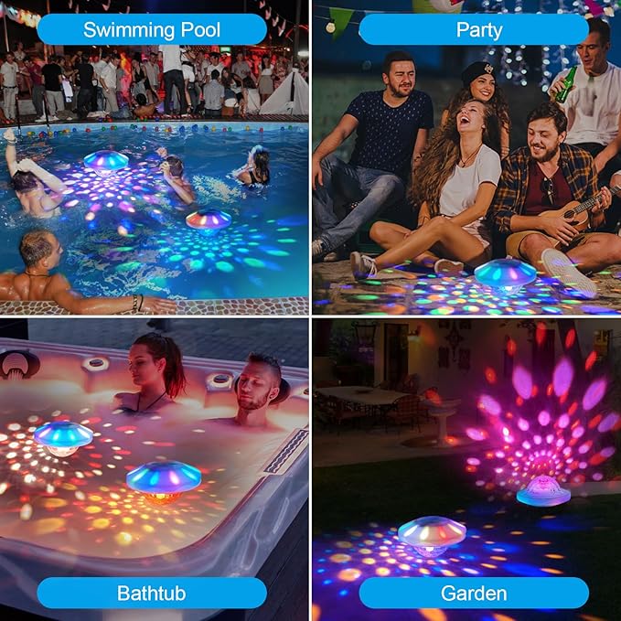 Rechargeable Floating Pool Lights: Remote Control Pool Lights That Float with 6 Dynamic Lighting IP68 Waterproof RGB Upper and Lower Floating Lights for Hot Tub Pool Garden Party 1 Pack
