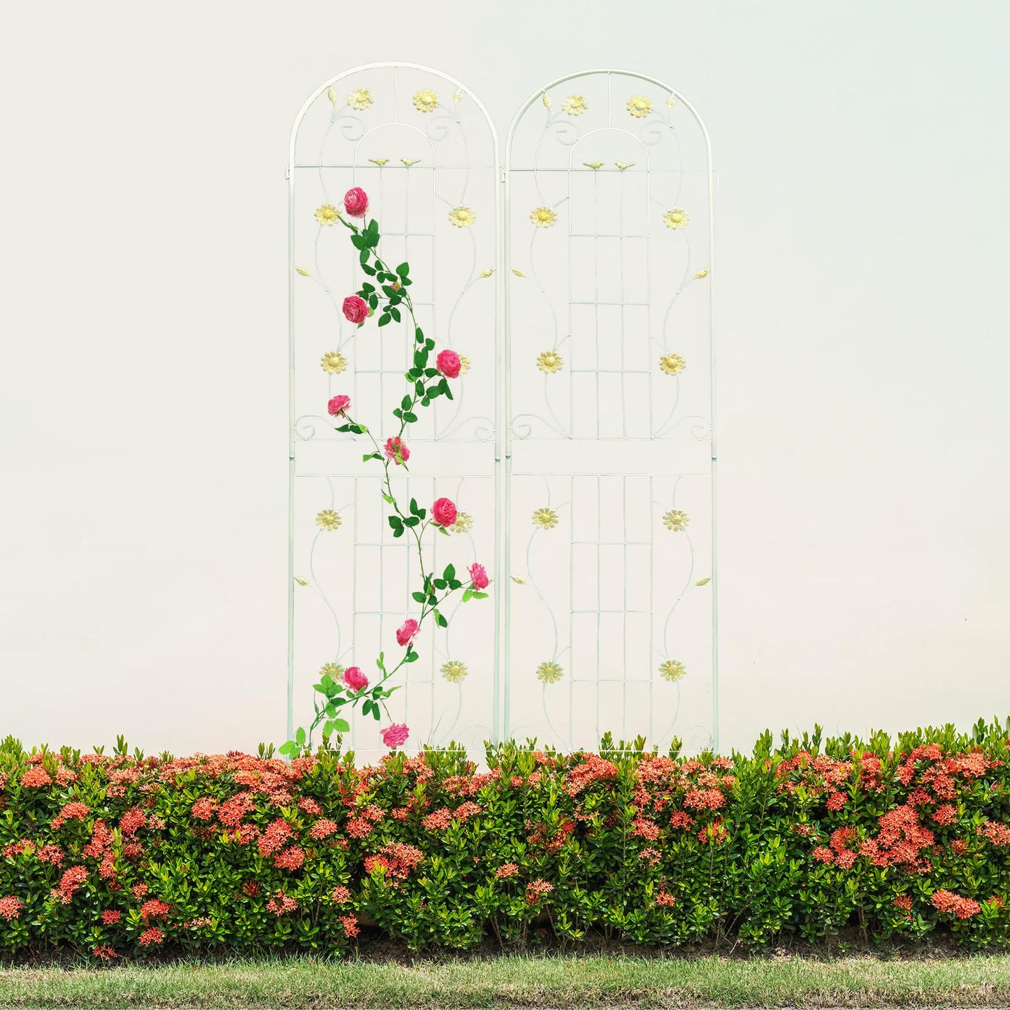 2 Pack Garden Trellis for Climbing Plants 86.7'' x 19.7'',Yellow Metal Garden Trellis,Heavy Duty Rustproof Plant Trellis for Potted Plant Support Tall Wall Trellis for Rose Vegetable Cucumber