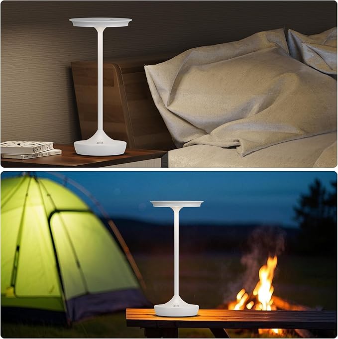 LED Cordless Table Lamps Rechargeable - Outdoor 6000mAh Battery Operated Portable Tables Light 3 Color Stepless Dimming Lamp with Memory Function for Patio Restaurant Dining White