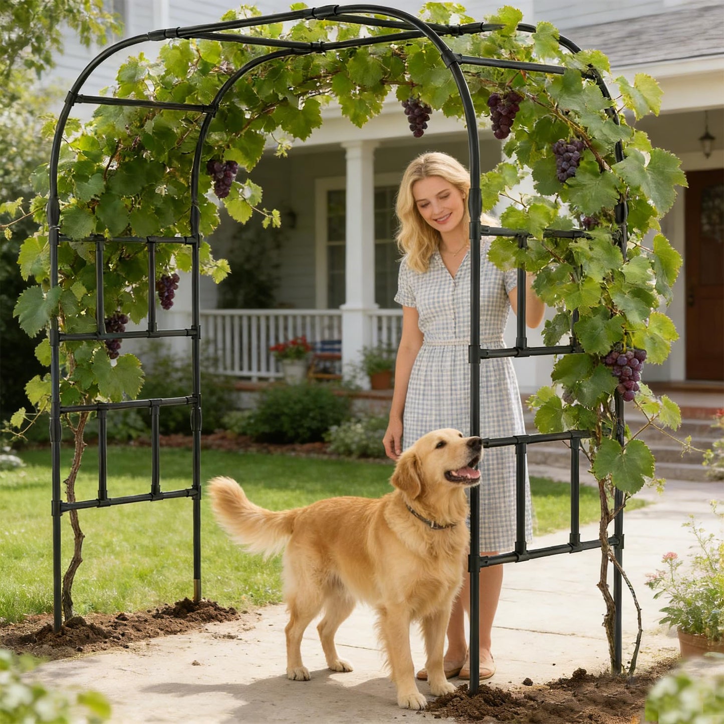 Garden Arch Trellis, 87in H x 16in L Large Garden Arch Arbor Trellis for Climbing Plants Outdoor Plant Support for Cucumber Grape Vine,Tall Metal Gardens Archway for Lawn Party Ceremony