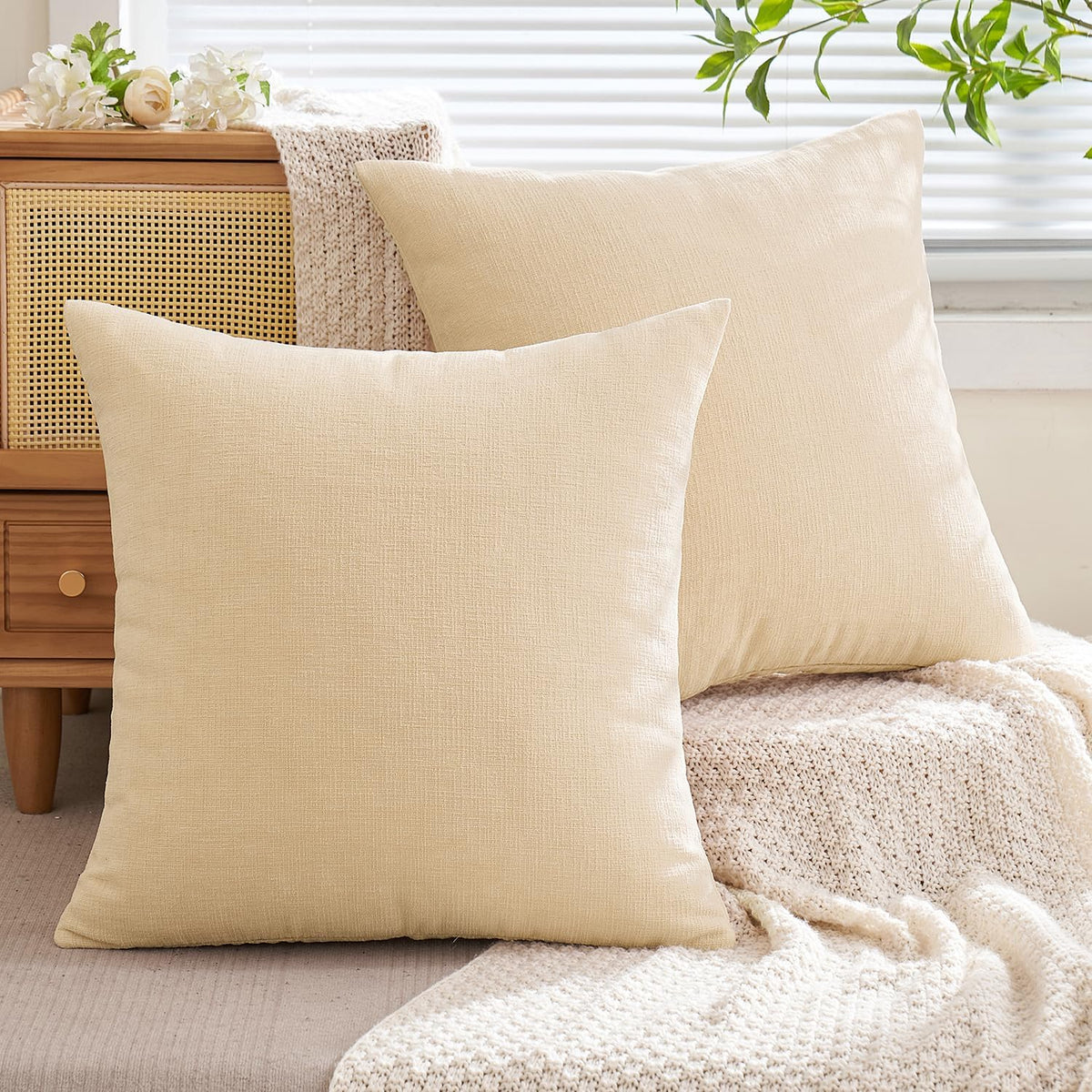 MIULEE Beige Couch Pillow Covers - Soft Chenille Decorative Throw Pillows | 18x18 Inch, Set of 2 for Sofa & Living Room