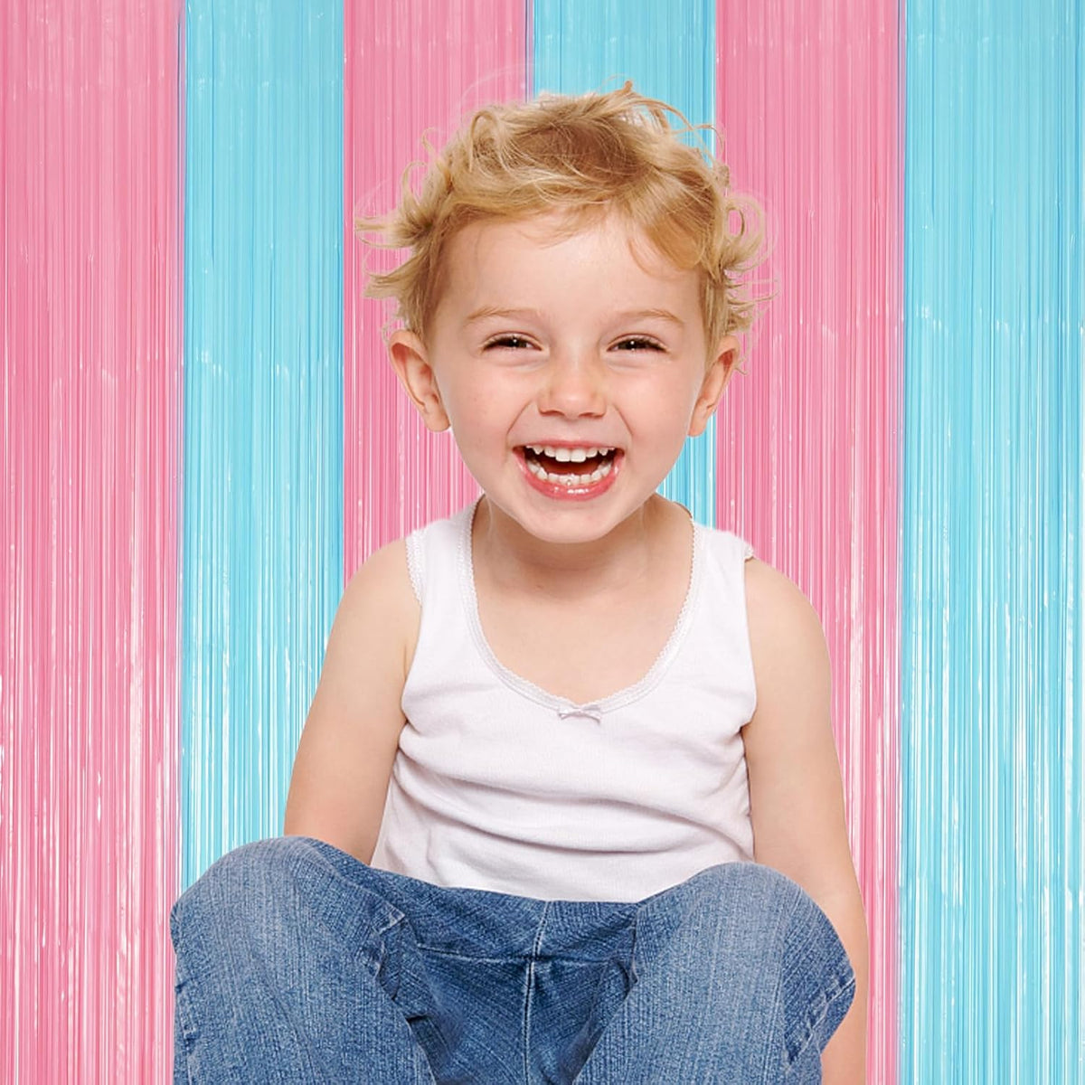 Voircoloria Foil Fringe Backdrop Curtains - 3 Pack of Pastel Blue & Pink Tinsel Streamers | Perfect for Gender Reveal, Baby Showers, and Birthday Parties