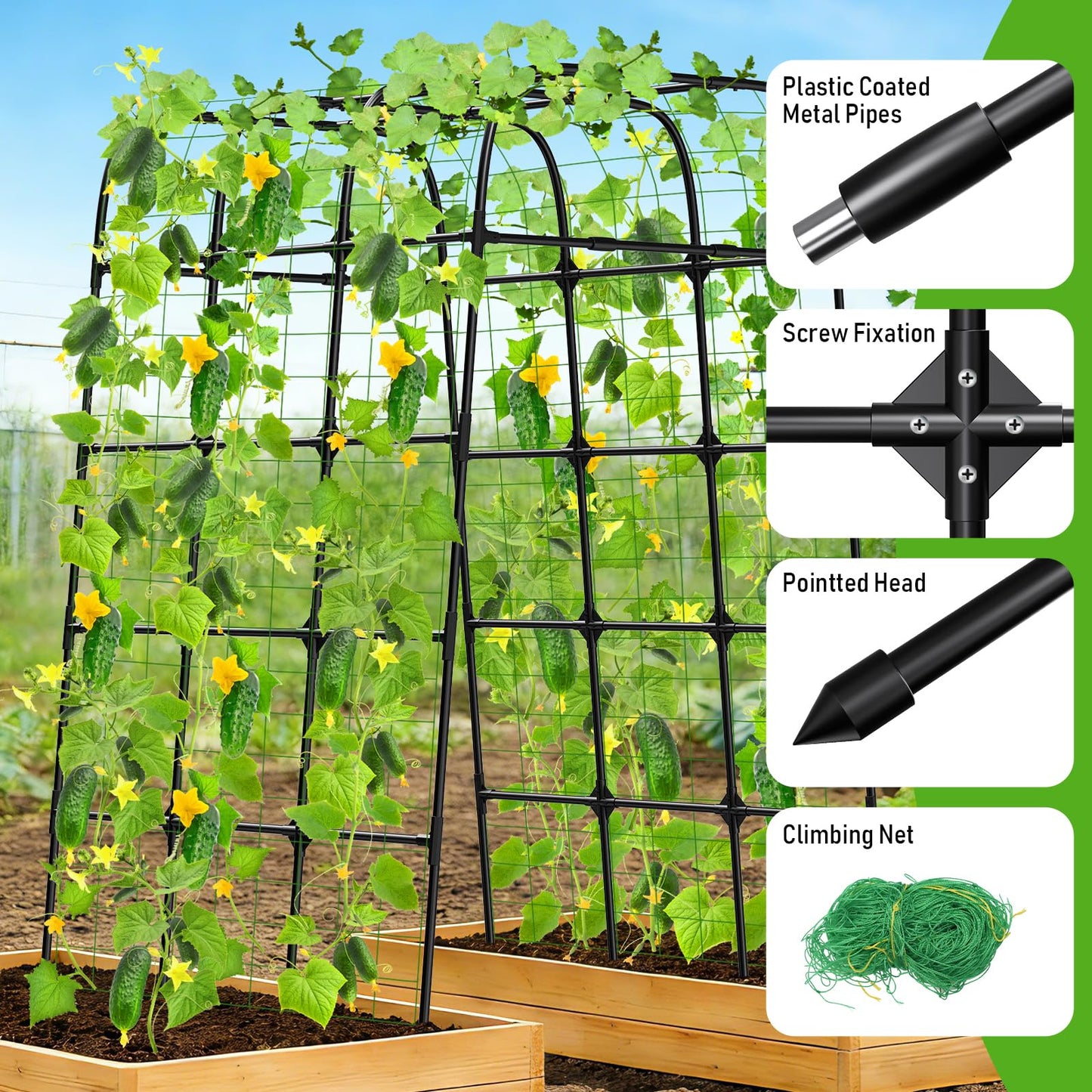7FT Garden Trellis Arch for Climbing Plants – Tall Outdoor Metal Trellis for Vegetables, Peas, Tomatoes, Cucumber Trellis Arch & Vertical Garden Climber Plant Support for Vine Plants