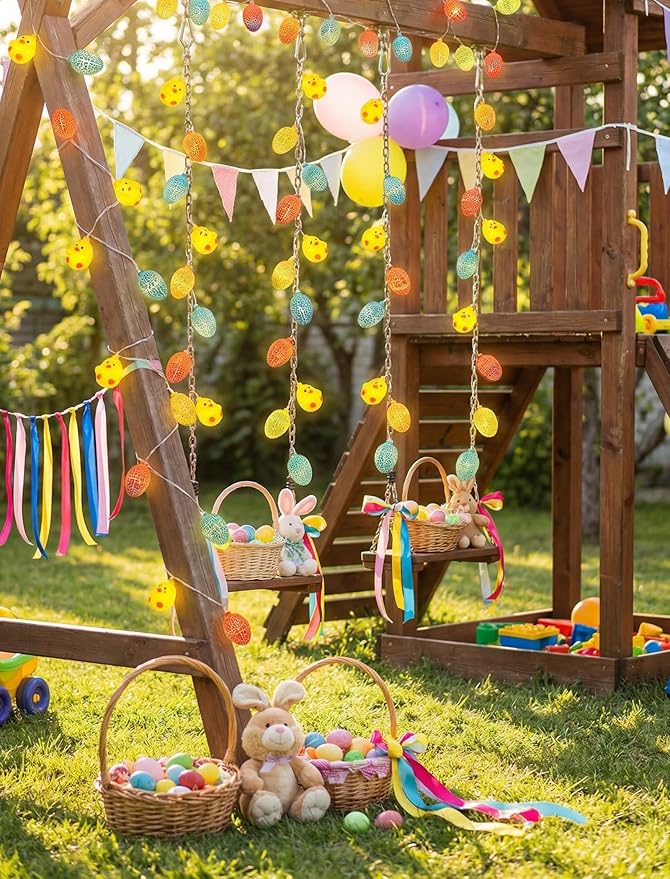 LED Easter Yellow Chicks Cracked Egg String Lights, 8.5Ft Plug in Eggs Lights Indoor Easter Decorations, 10 Multicolor Easter Fairy Lights for Outdoor Party Birthday Garden Spring Home Decor for Kids