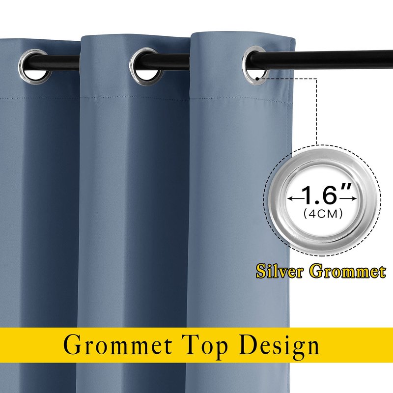 NICETOWN Bedroom Blackout Curtains and Drapes 54" L - Window Treatment Thermal Insulated Solid Grommet Blackout Draperies for Home Office (Stone Blue, 2 Panels=132" Wide)