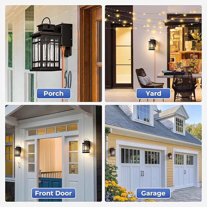 Dusk to Dawn Porch Lights with GFCI Outlet, Outside Lighting Fixtures for House, Oil Rubbed Bronze Exterior Garage Light Fixtures with Gold Trim, Anti-Rust Outdoor Sconce Light for Patio, Coach