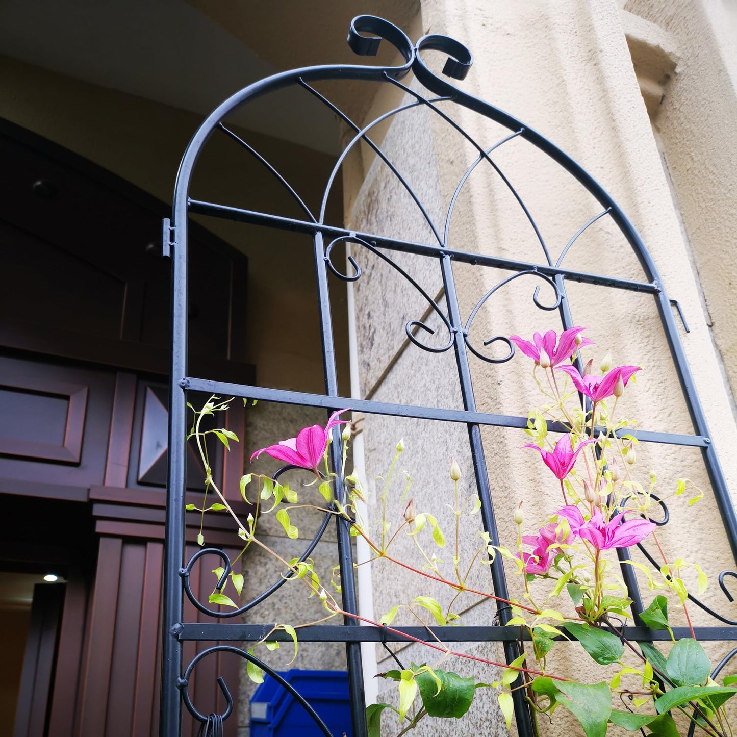 Sybrioka 4 Pack Metal Garden Trellis 86.7" H Garden Fence Rustproof Trellis for Climbing Plants Support Roses Flower Outdoor Lawn Black