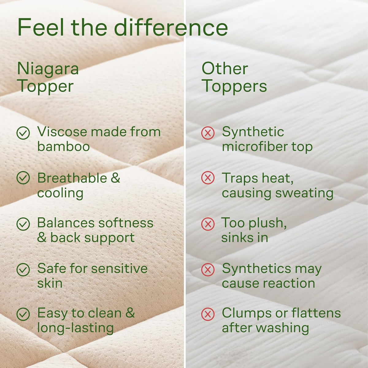 Skiennix Ultra Soft Queen Size Mattress Topper - Bamboo Viscose Pillow Top for Full Body Support | Naturally Cooling, Beige