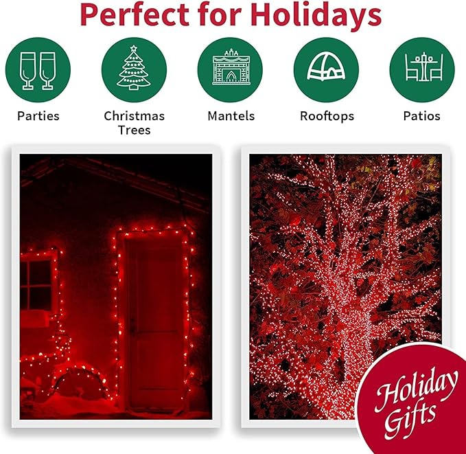 LAMPHOME 21.6ft 100 LED Red Valentine Lights, Connectable Valentine Room Light Indoor Plug-in, White Wire Red Christmas String Light Outdoor Waterproof for Valentines Day Bedroom, Party