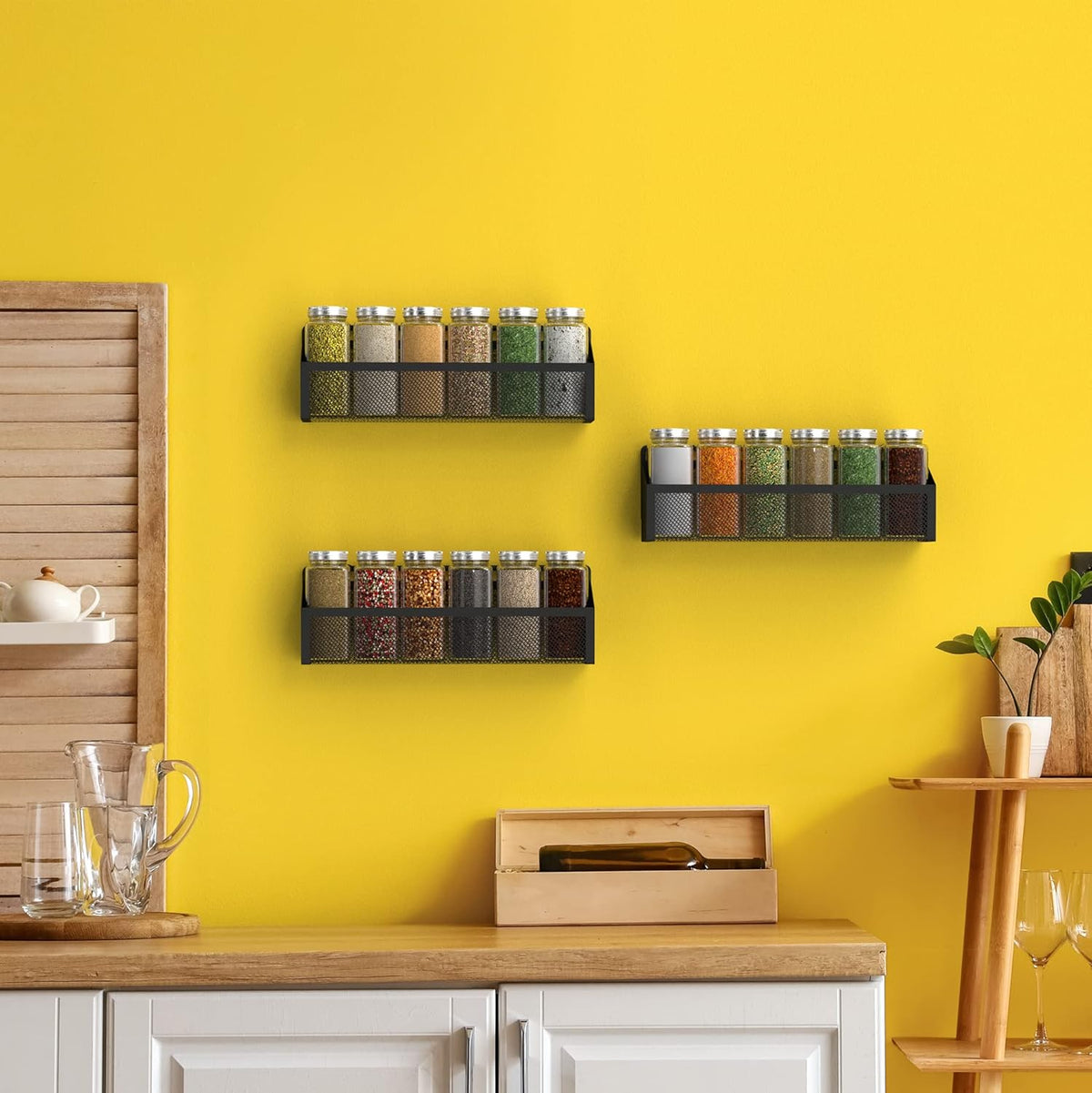 Moforoco Spice Rack - Over Door Pantry Organizer for Cabinet | Black Wall-Mount Storage Shelf