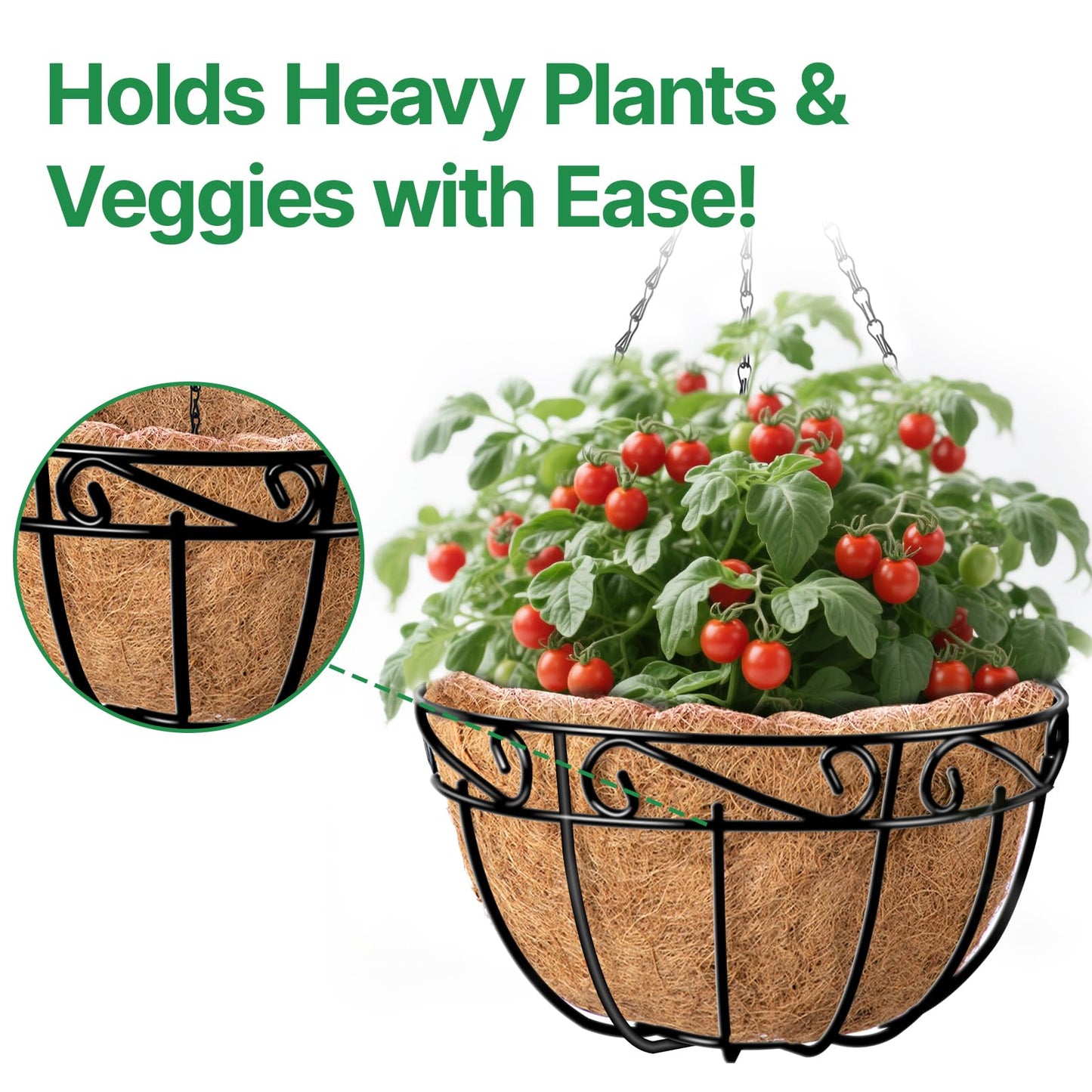 AMAGABELI GARDEN & HOME 4 Pack 12 Inch Metal Plant Hanging Baskets Planter Flower Pots Outdoor Indoor Wire Hanging Basket for Vegetable with Coco Fiber Liners for Garden Home Porch Decor