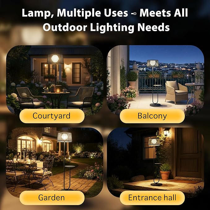 EcoGreen U-Shaped Solar Outdoor tanding Lamp with Table – 21×14×55 Inch Modern Outdoor Light, Solar Powered, 8H Warm Glow, Waterproof for Porch, Garden, Balcony(Gray, Single Pack)