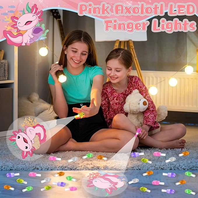 36Pcs Axolotl Themed LED Finger Lights Axolotl Party Favors Glow in the Dark Light Up Finger Lights Cartoon Animals Themed Toys Bulk for Axolotls Party Favors Birthday Gift