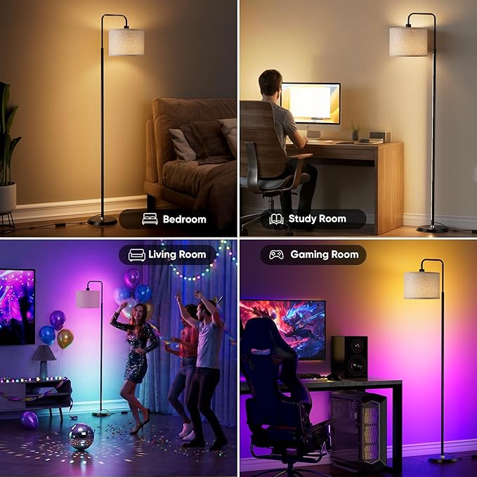 PARTPHONER Smart LED Floor Lamp with APP Control & RGB Colors - 69'' Dimmable Standing Lamp for Living Room Bedroom,12W Bulb Included Timer