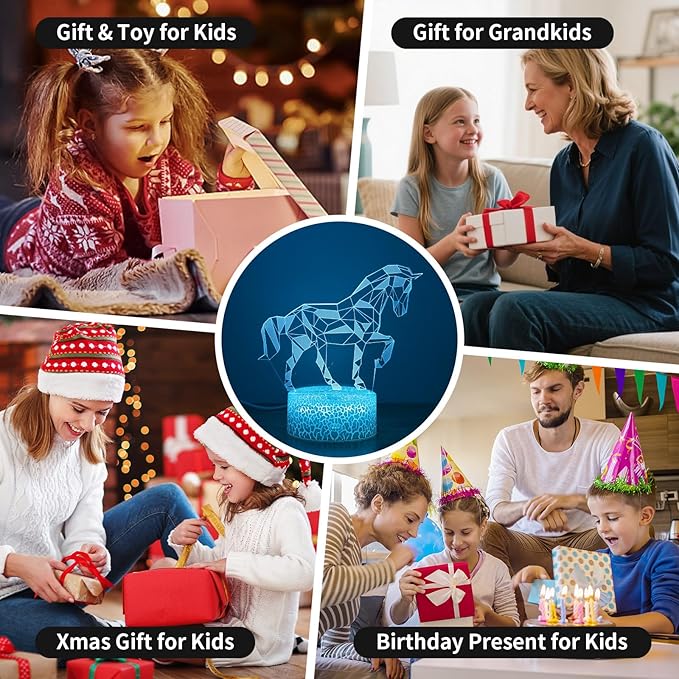 Hoofun Horse Gifts for Girls, 16 Colors Geometric Equine 3D Illusion Lamp, Night Light with Timer Remote and Touch Control, Horses Decor for Kids Room, Girls Birthday Gifts