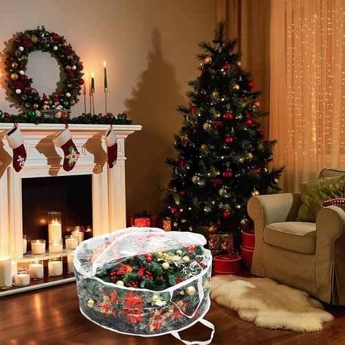 Hedume Wreath Storage Bag - 30" X 12" Clear Container with Dual Zippers | Protect Your Holiday Wreath from Dust and Moisture