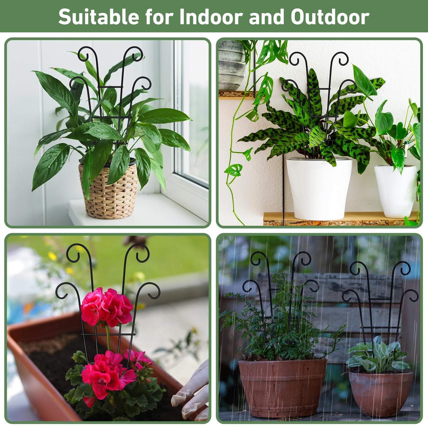 Xeeol 14.17in Trellis for Climbing Plants Indoor, Small Metal Plant Trellis for Potted Plants, Houseplant Trellis Plant Support for Hoya Pothos Vine, Set of 4p, Black