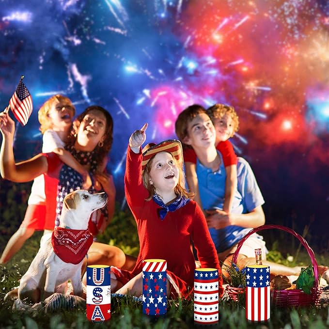Tiamon American Flag LED Candles 4th of July Flameless Independence Day Battery Operated USA Stars Patriotic Candles with 18-Key Remote Timer Set for Holiday Festival Table Decorations